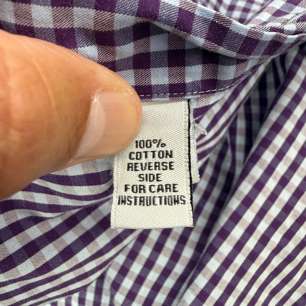 Sid Mashburn Button Up Men M Purple Gingham Spread Collar Long Sleeve Shirt FLAW - Picture 10 of 11